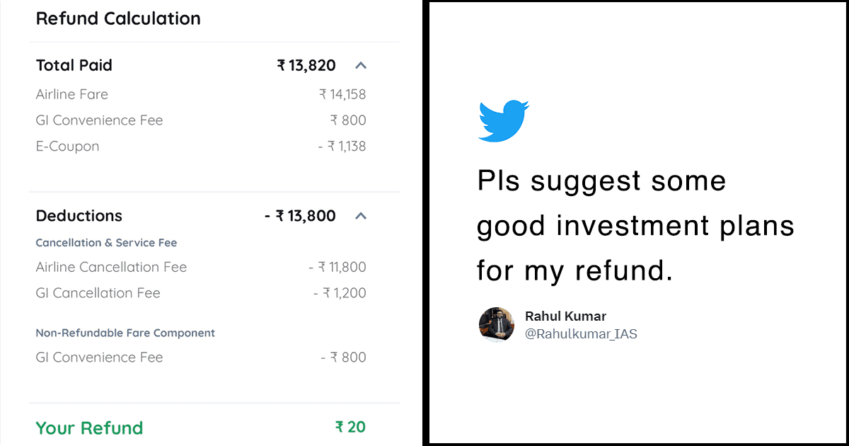 Man Gets ₹20 Refund For Flight Cancellation & Hilariously Asks Where To Invest It