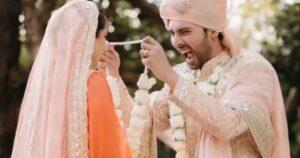 Armaan Malik & Aashna Shroff’s Wedding Pics Are Proof That Peach Is The New Red For Brides